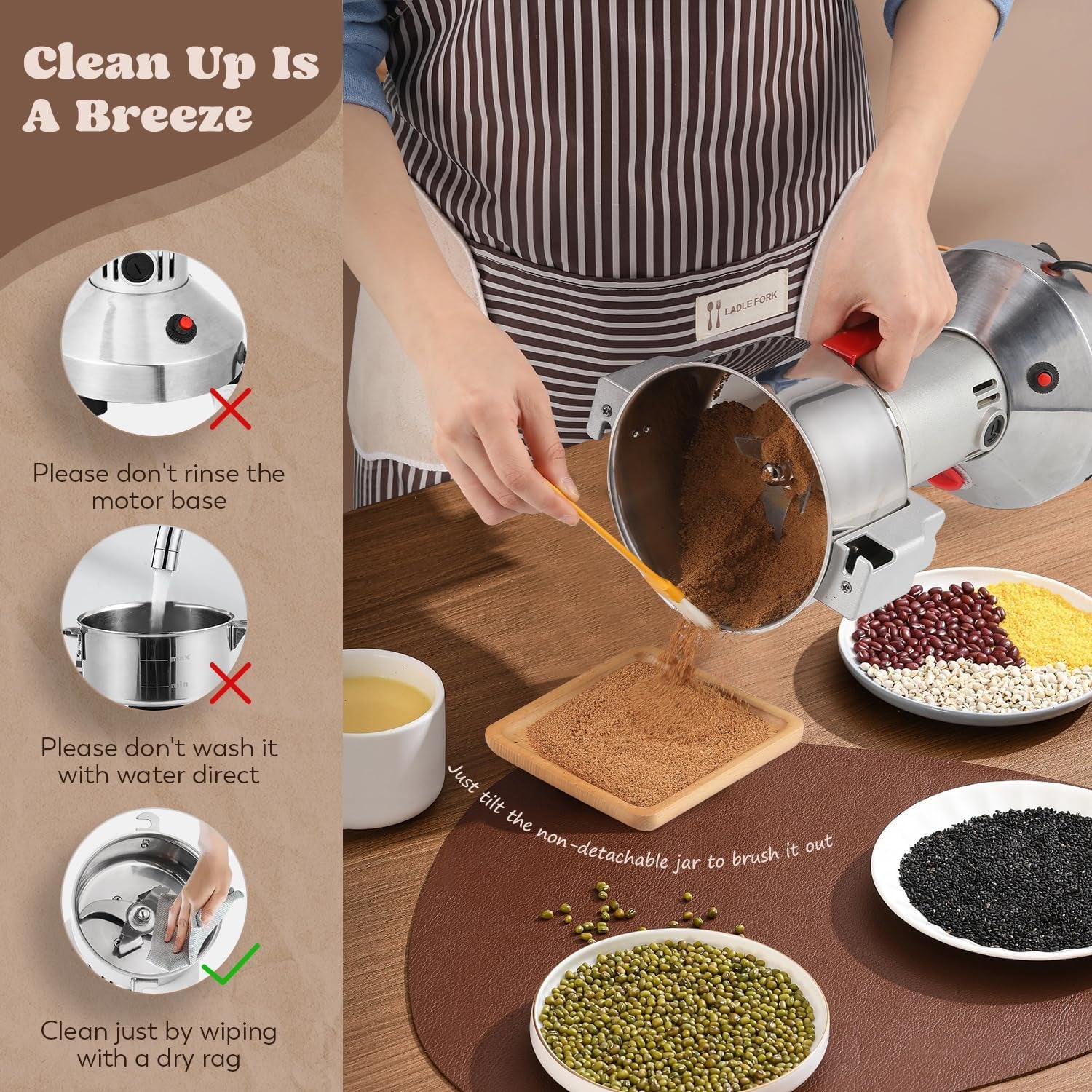 Grain Mill Grinder Electric 150G Commercial Spice Grinder 850W Stainless Steel Pulverizer Dry Grinding Machine for Wheat Corn Rice Pepper Herbs Coffee Beans (150G Upright, 110V)