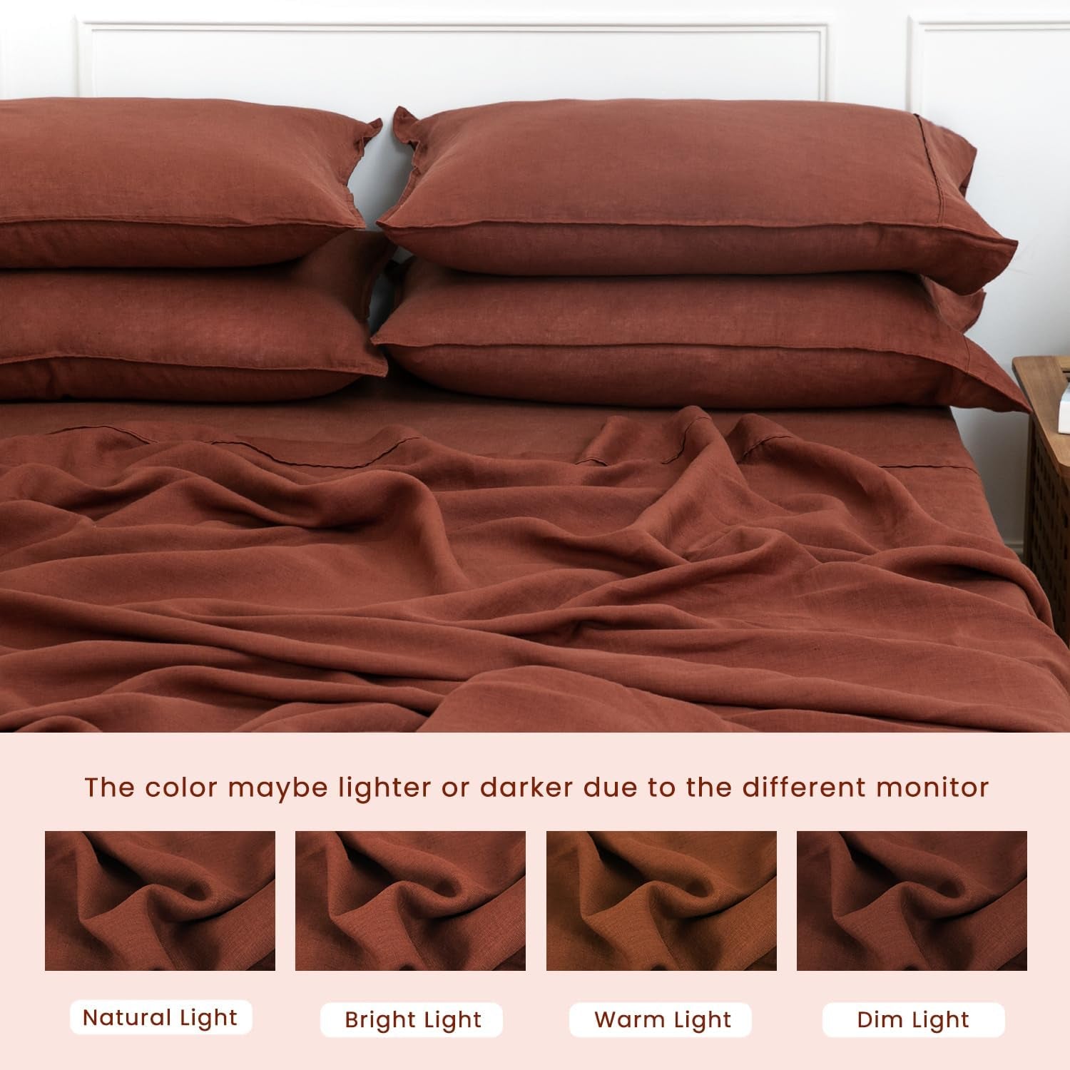 100% Organic Linen Sheets Set Twin XL Size,Stone Washed French Natural Flax Bedding 3PCS(1 Pillowcase,1 Fitted Sheet,1 Flat Sheet) GOTS Certified,Ultra Soft Bedding Set,Burgundy