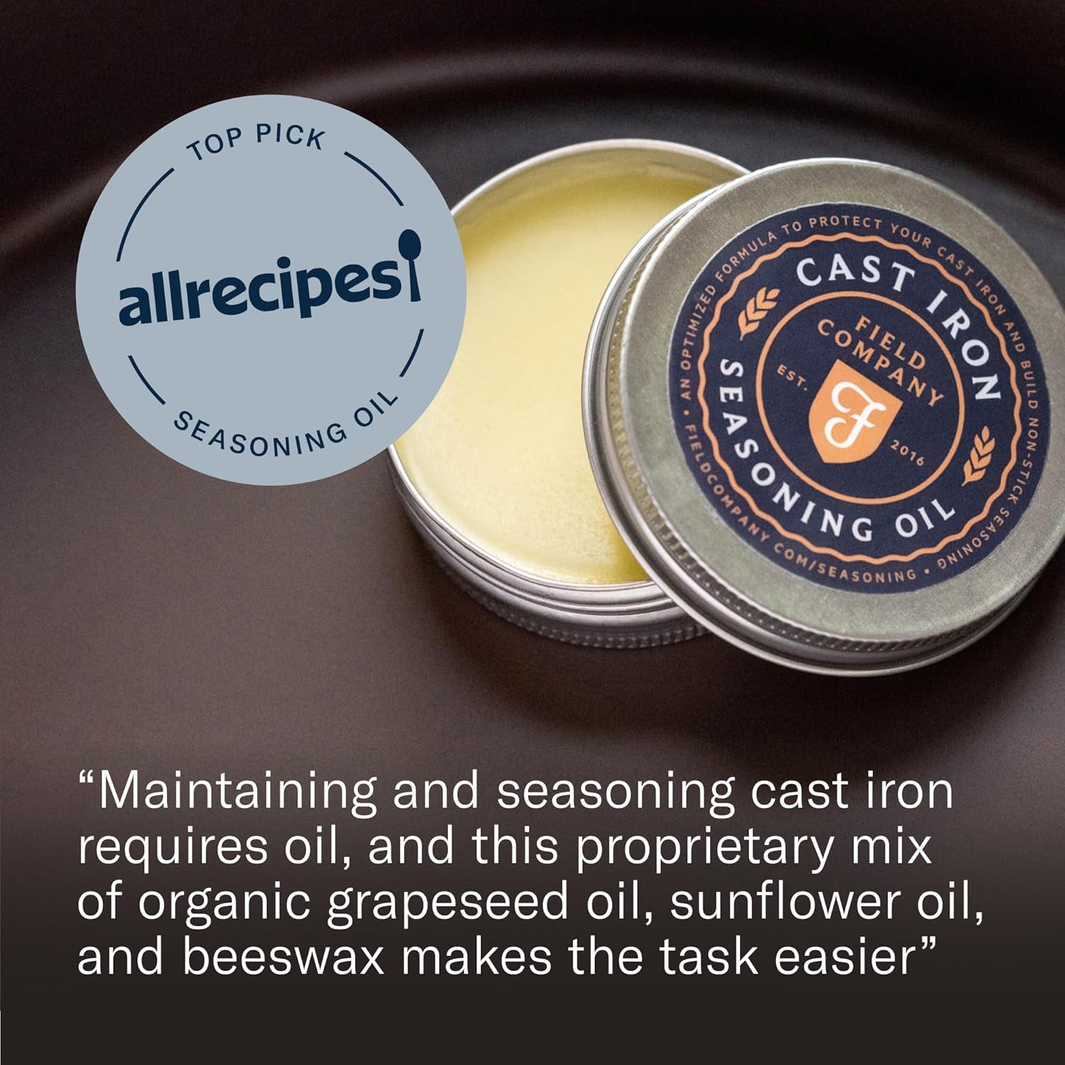 Cast Iron Seasoning Oil – Organic Grapeseed, Sunflower & Beeswax Blend for Conditioning & Restoring Cookware by