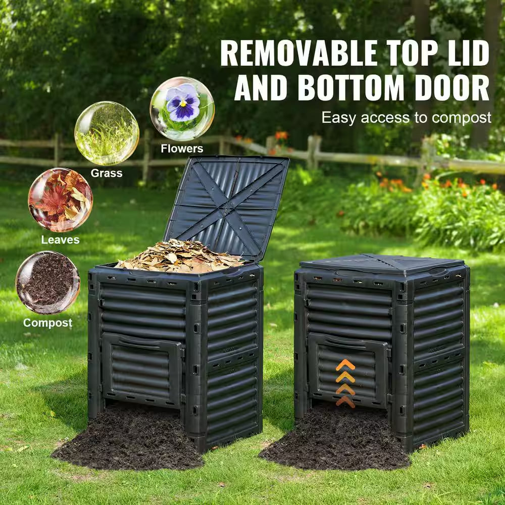 80 Gal. Garden Compost Bin, Large Capacity Outdoor Composter, Bpa-Free with Top Lid and Bottom Door, Easy Assembly