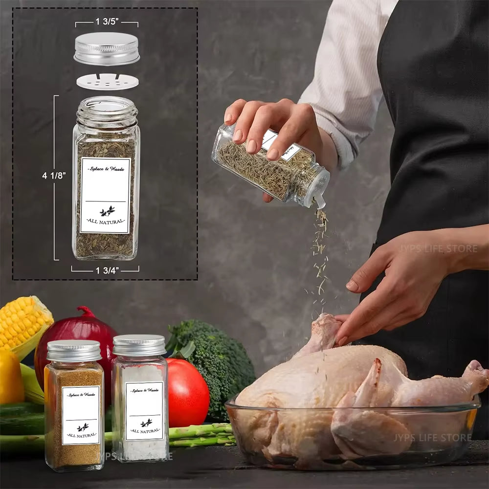 12Pcs Glass Spice Jars with Metal Lids Salt Pepper Shaker Spice Seasoning Containers Spice Organizer Kitchen Spice Jar Set 120ML
