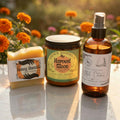 Indian Summer Handmade Home Fragrance Gift Set – Soy Candle, Room Spray & Artisan Soap – Spa Self Care & Housewarming Gift for Women