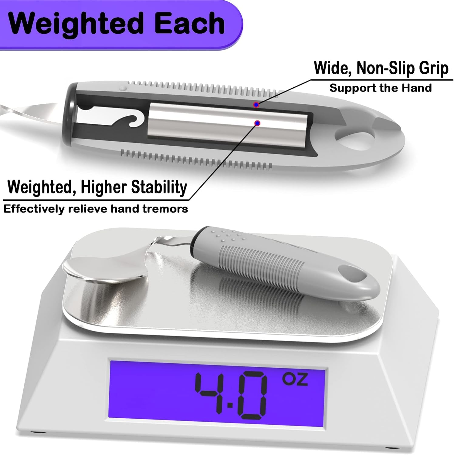 Weighted Parkinsons Utensils for Hand Tremors, Weighted Silverware for Parkinsons Patients Arthritic Hands, Built up Utensils for Adults, Adaptive Eating Utensils for Disabled People Elderly