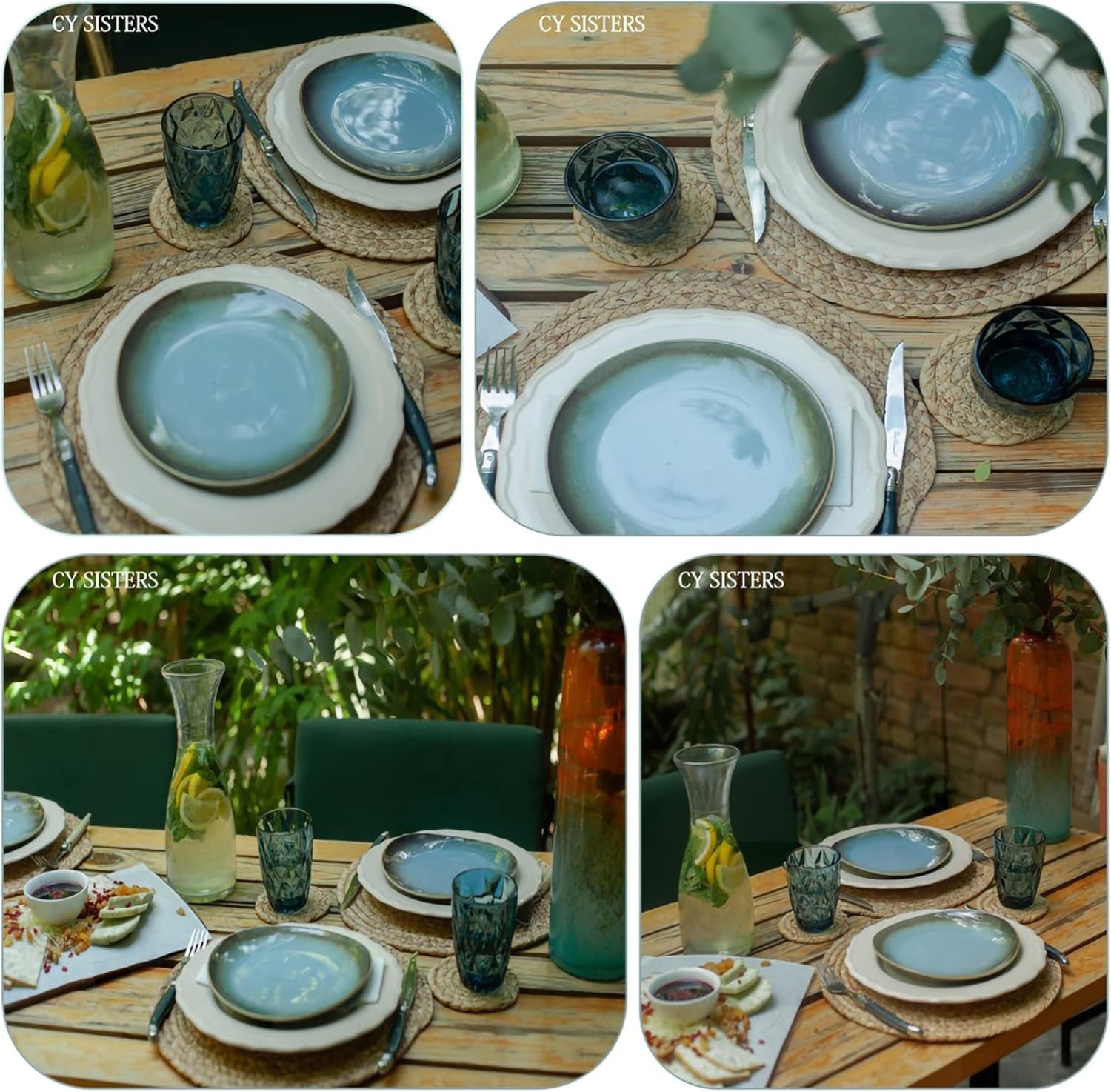 Woven Placemats round Placemats Set of 6, 13.5 Inch Wicker Placemat Circle Rattan Placemats Farmhouse Boho Braided Natural Water Hyacinth Place Mats for Indoor & Outdoor Table Decor