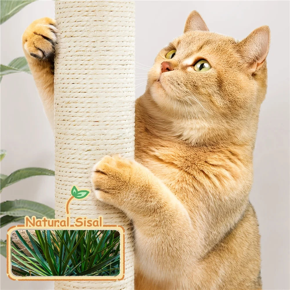 36" Tall Rattan Cat Tree with Natural Sisal Scratching Post, Beige