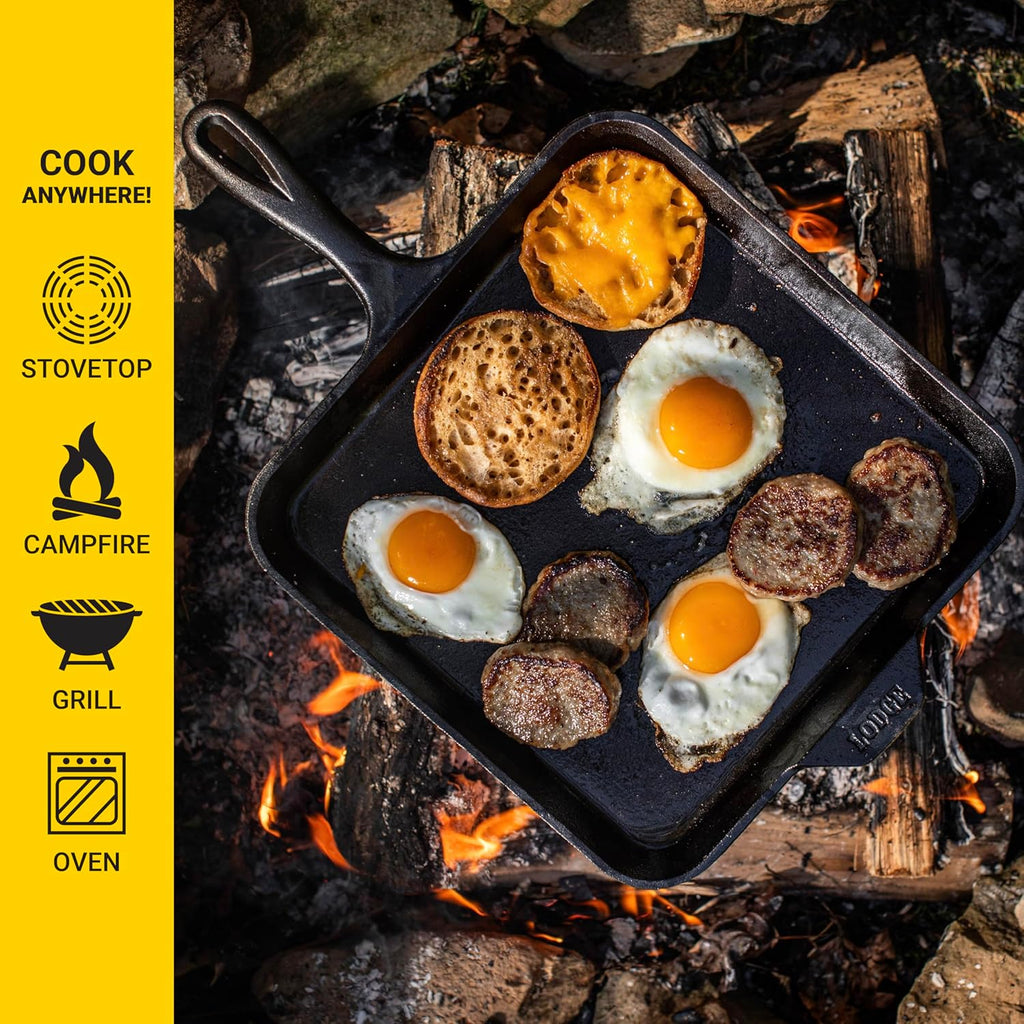 Seasoned Cast Iron Square Griddle - 11 Inches - Durable Pan - Cast Iron Cookware for Pancakes, Eggs, Bacon & Grilling Favorites
