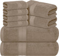 Luxury 8 Piece Beige Towels Set, 2 Bath Towels, 2 Hand Towels and 4 Washcloths, 600 GSM 100% Ring Spun Cotton Highly Absorbent Beige Bathroom Towels, Ideal for Hotel, Spa and Gym