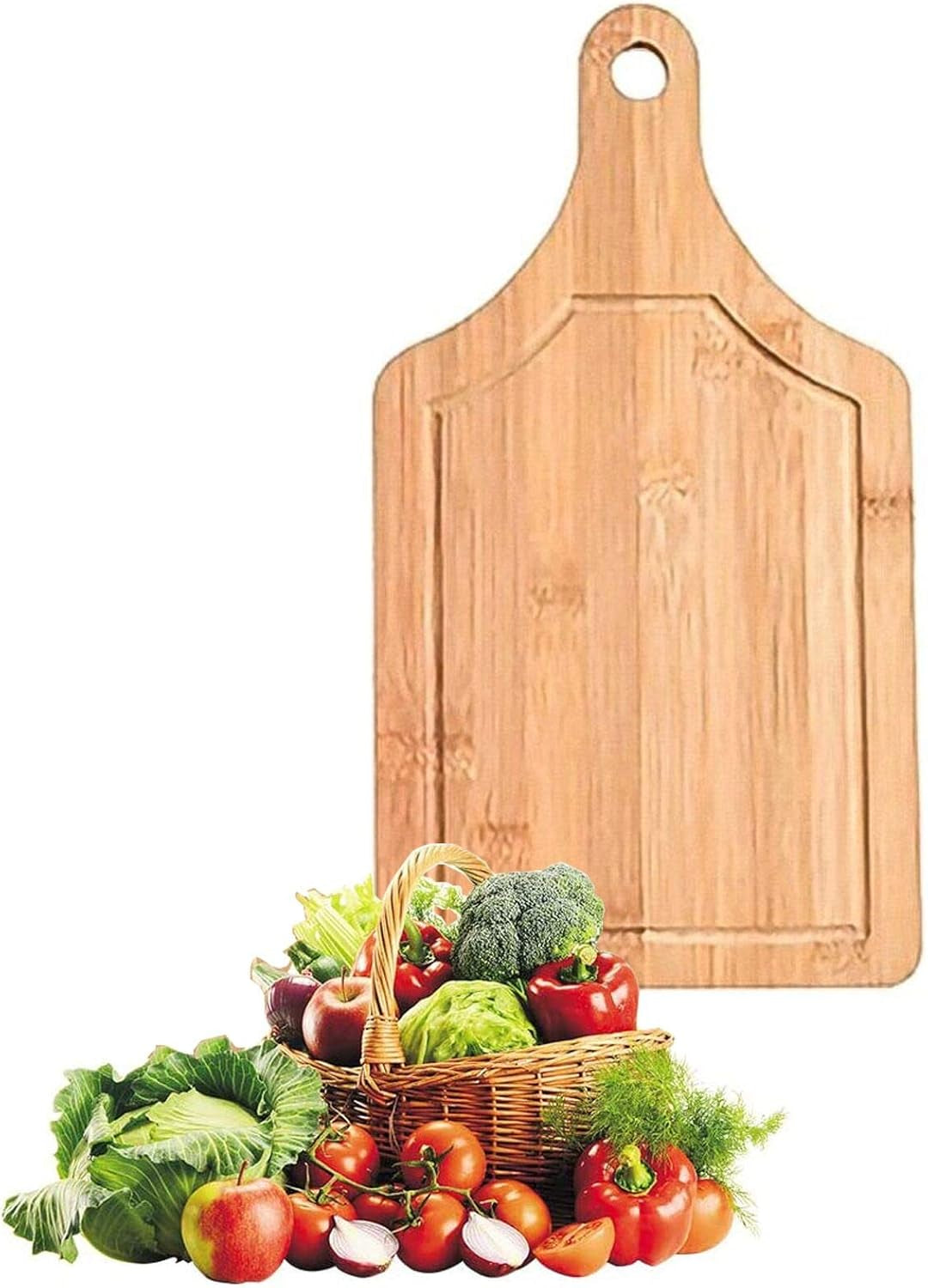 Bamboo Cutting Board Set 3Pcs,Meat Chopping Boards,Pizza Peel Paddle with Handle for Homemade Baking Pizza Bread Cake Fruit Vegetables (3PCS Set- Board)