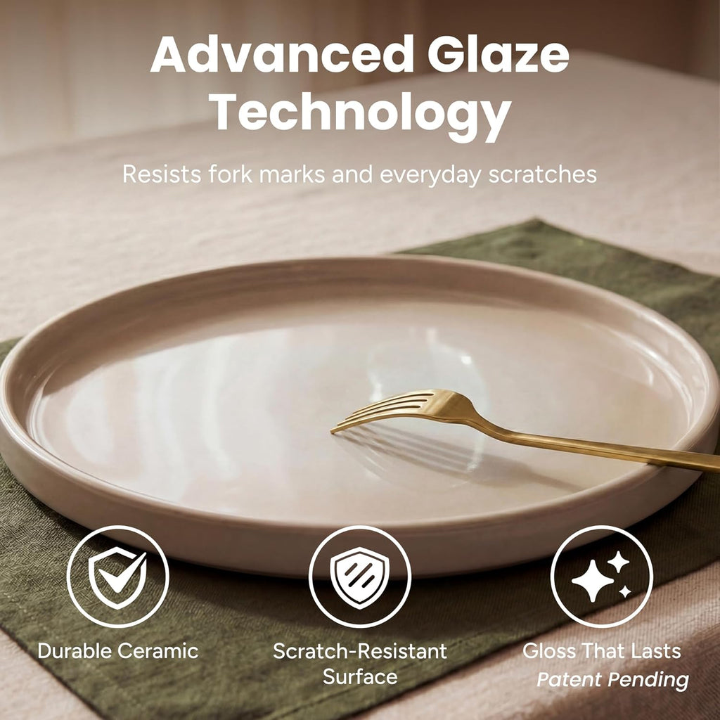 Stoneware Dinnerware Set for 4, 12-Piece Ceramic Plates and Bowls Set, Chip & Scratch Resistant Dish Set, Microwave, Dishwasher & Oven Safe for Everyday Meals, Cream White