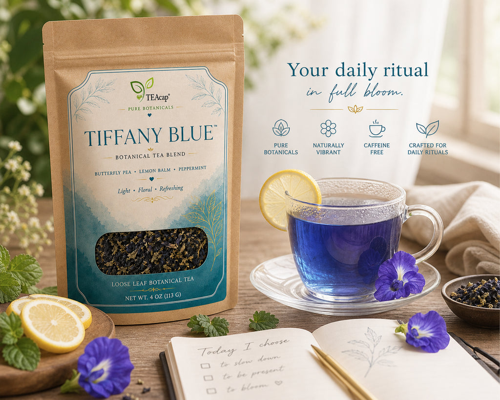 Butterfly Pea Flower Tea Blue Herbal Blend Peppermint Lemon Balm Loose Leaf 4 Oz