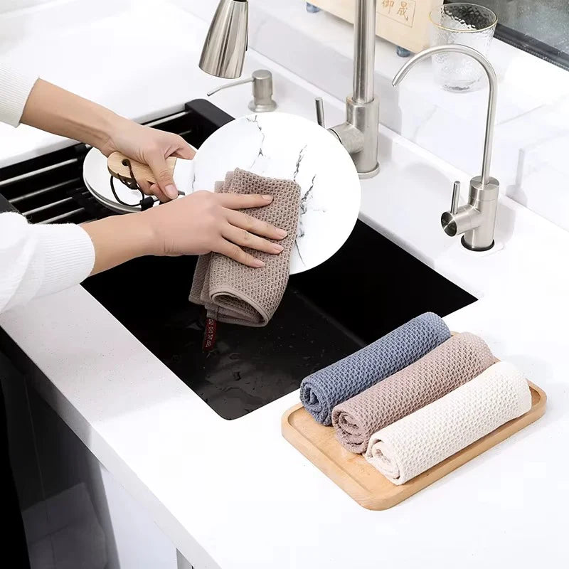 100% Cotton Dishcloth Set – Ultra Soft & Highly Absorbent Kitchen Towels, Reusable Household Cleaning Cloths for Dishes, Kitchen & Home Use