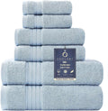 Light Blue Towel Sets for Bathroom 6Pcs, Turkish Cotton Bath Towel Set Soft Highly Absorbent and Durable 650 GSM Luxury Bathroom Sets with 2 Bath Towels, 2 Hand Towels, 2 Washclothes