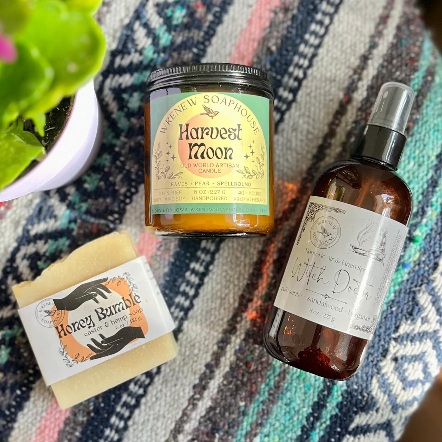 Indian Summer Handmade Home Fragrance Gift Set – Soy Candle, Room Spray & Artisan Soap – Spa Self Care & Housewarming Gift for Women