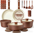 22Pcs Ceramic Cookware Set, Pots and Pans Set Non Stick Removable Handles, Non Toxic Cookware Oven/Dishwasher Safe, Induction Cookware, Gift Set, Nonstick Cookware Set with Kitchen Essentials