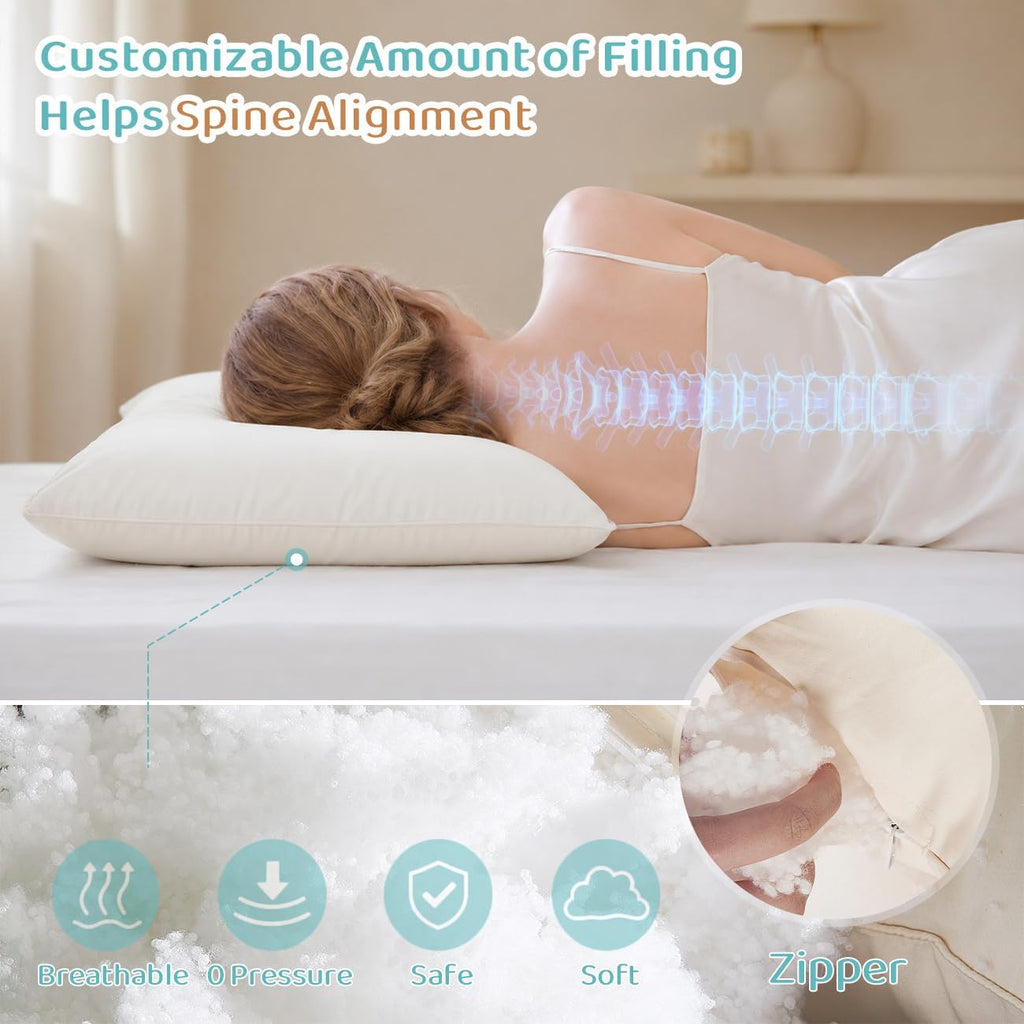 ® Adjustable Organic Pillow 20X26 with Organic Cotton Pillowcase &Shell | CPSC and OEKO-TEX Certified, Organic Pillow for Side Sleepers, Neck Pain Relief, Machine Washable, Bedroom&Travel&Couch