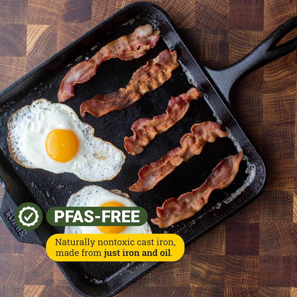 Seasoned Cast Iron Square Griddle - 11 Inches - Durable Pan - Cast Iron Cookware for Pancakes, Eggs, Bacon & Grilling Favorites