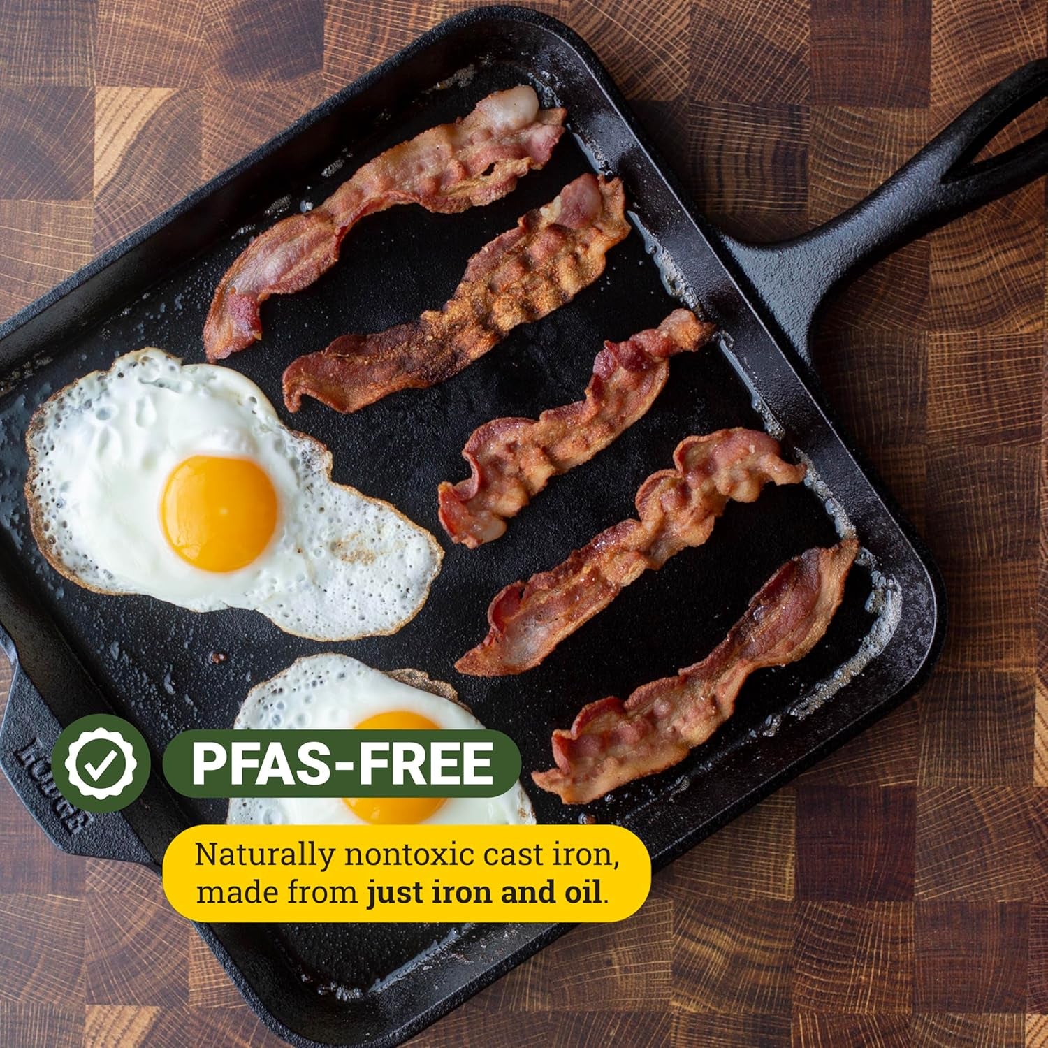 Seasoned Cast Iron Square Griddle - 11 Inches - Durable Pan - Cast Iron Cookware for Pancakes, Eggs, Bacon & Grilling Favorites