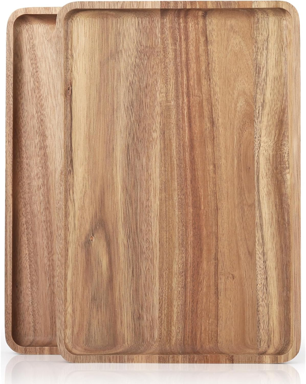 2 PCS 16 X 12 in Large Solid Acacia Wood Serving Trays Rectangular Wooden Serving Platters Natural Wooden Boards for Bar Coffee Party（Wood Log Color）