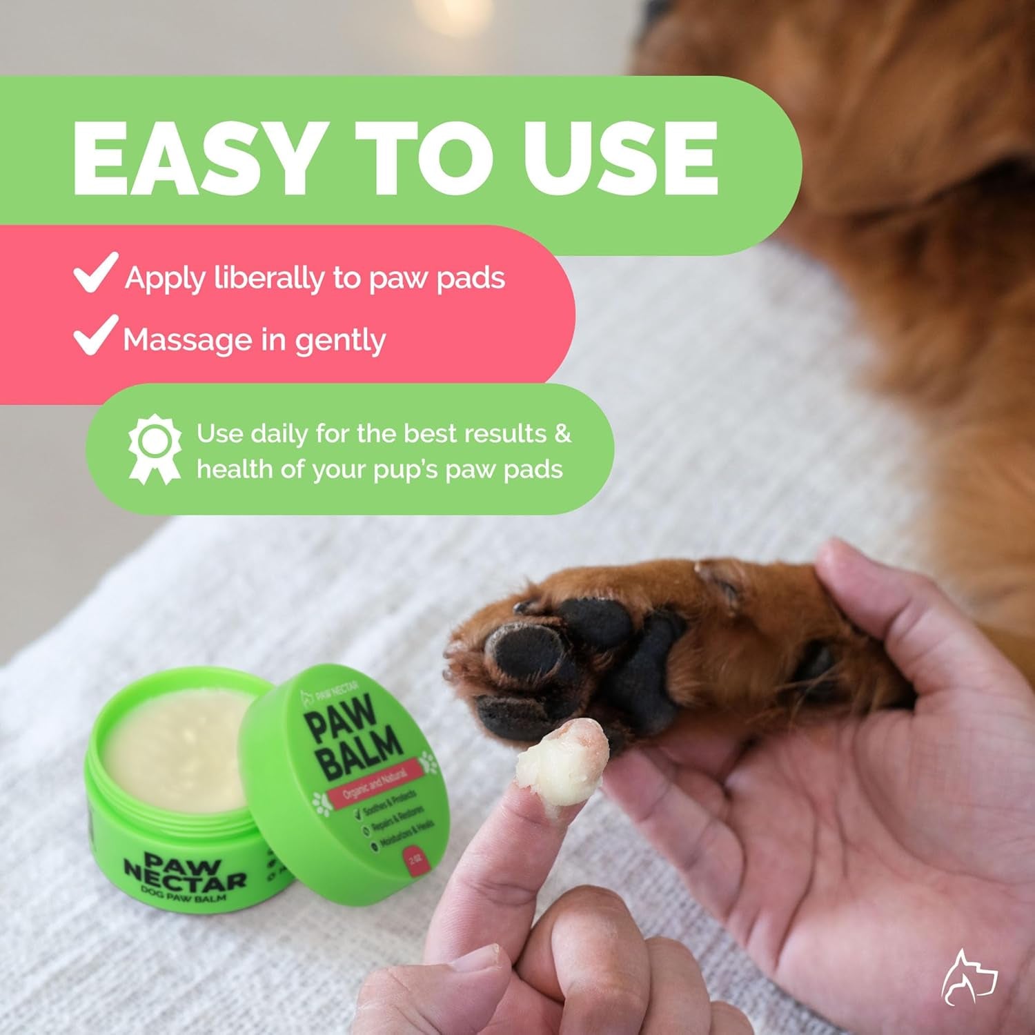 Natural Lick Safe Dog Paw Balm - 2 Pack 100% Organic Dog Paw Pad Balm Protector, Moisturizer & Soother for Dry Cracked Paws, Hot Pavement - Heals, Repairs & Restores - Coconut Oil, Shea Butter (2Oz*2)