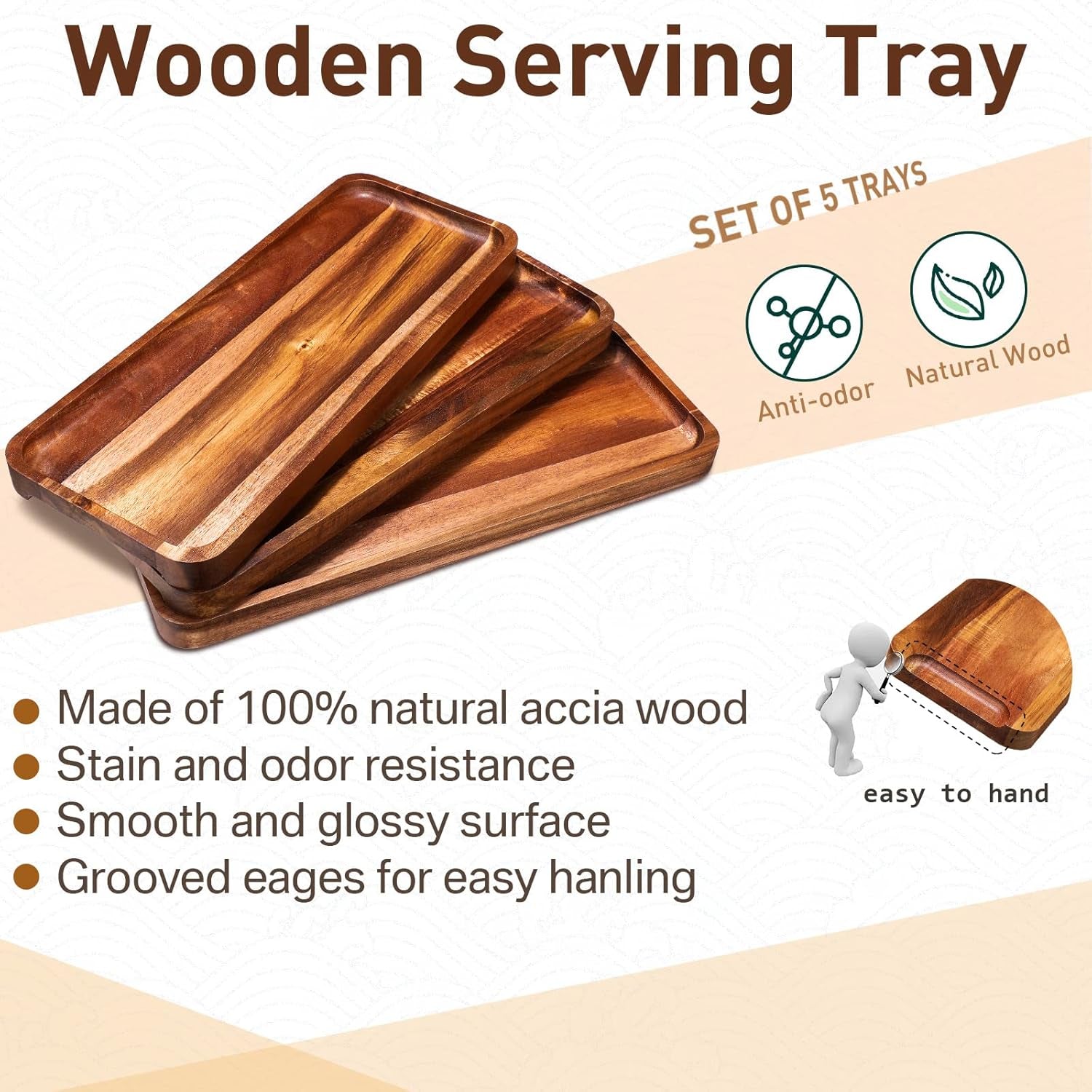 8 Pcs Solid Acacia Wood Serving Tray 14'' X 5.5'' Rectangular Wooden Serving Platter Long Cheese Charcuterie Boards with Edges Wood Boards for Food Vegetable Appetizer Party Decor