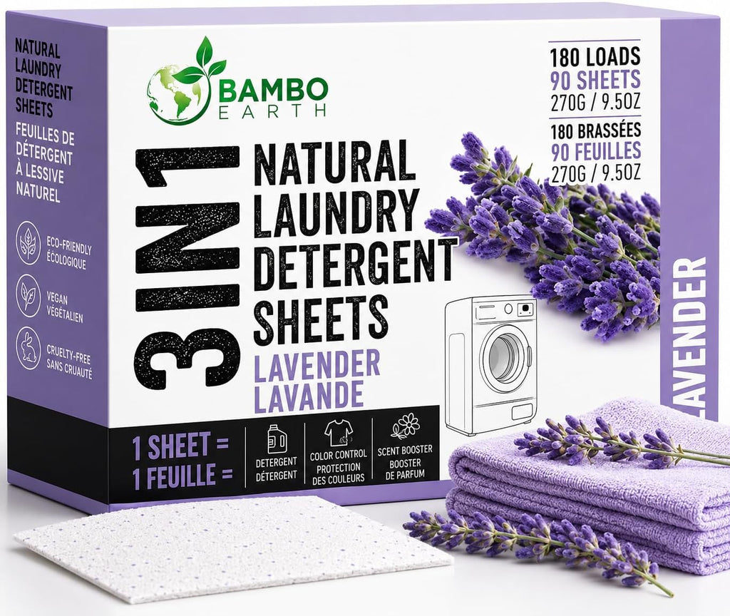 180 Loads Natural Laundry Detergent Sheets - All Natural Biodegradable and Dissolvable Washing Machine Dry Soap Laundry Detergent Strips, Mess Free, Eco Friendly, 90 Sheet Pack (Calm Lavender)