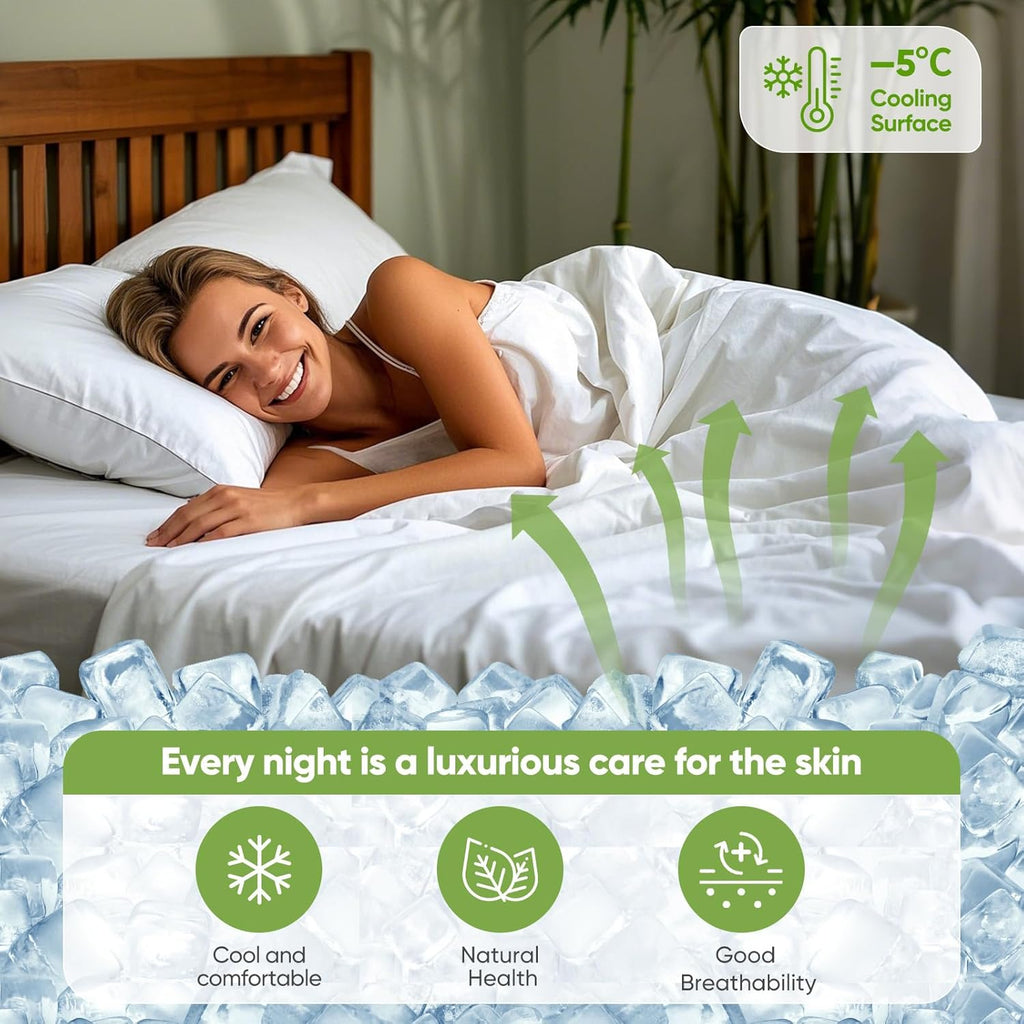 Real 100% Viscose Derived from Bamboo Sheets Set Queen Size, Cooling & Silky Soft for Hot Sleeper, Luxury with Breathable & Moisture Wicking Fabric, 18" Deep Pocket with Corner Straps (White,Queen)