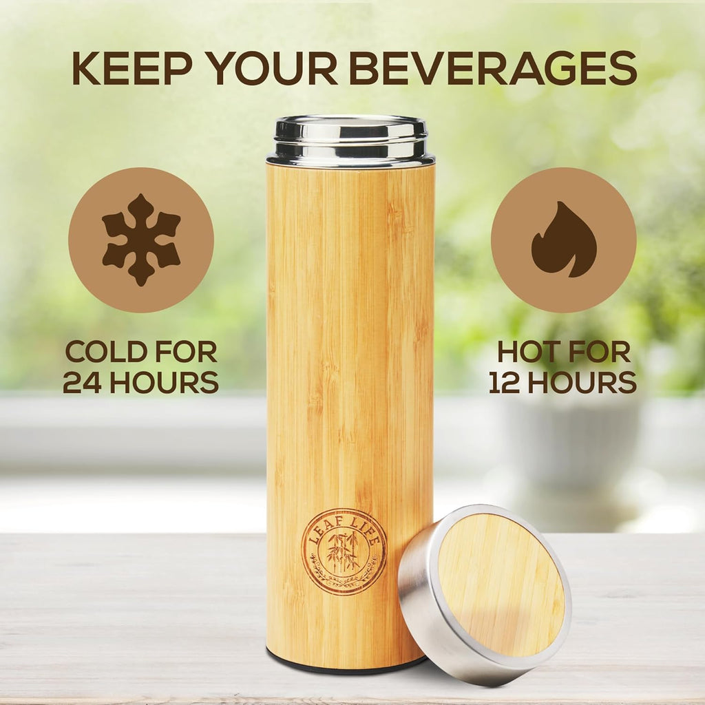 Premium Bamboo Tea Bottle for Loose Tea - Tea Infuser Bottle - Tea Gifts - Insulated Water Bottle/Coffee Tumbler/Tea - Tea Gift Set, Tea Accessories - Tea Tumbler 17Oz
