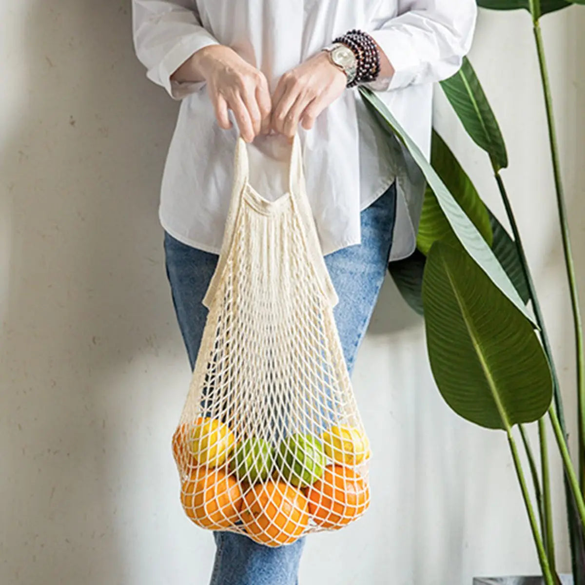 Portable Reusable Grocery Bags for Fruit and Vegetable Storage Bag Washable Cotton Mesh String Organic Organizer Shopping Bags