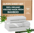 100% Organically Grown Bamboo Viscose Queen Sheet Set - 16" Deep Pocket with 4 Corner Straps & Double-Elastic, 100% Pure Viscose No Blend, Silky Soft & Breathable Bedsheets, 4 Pcs, Light Grey