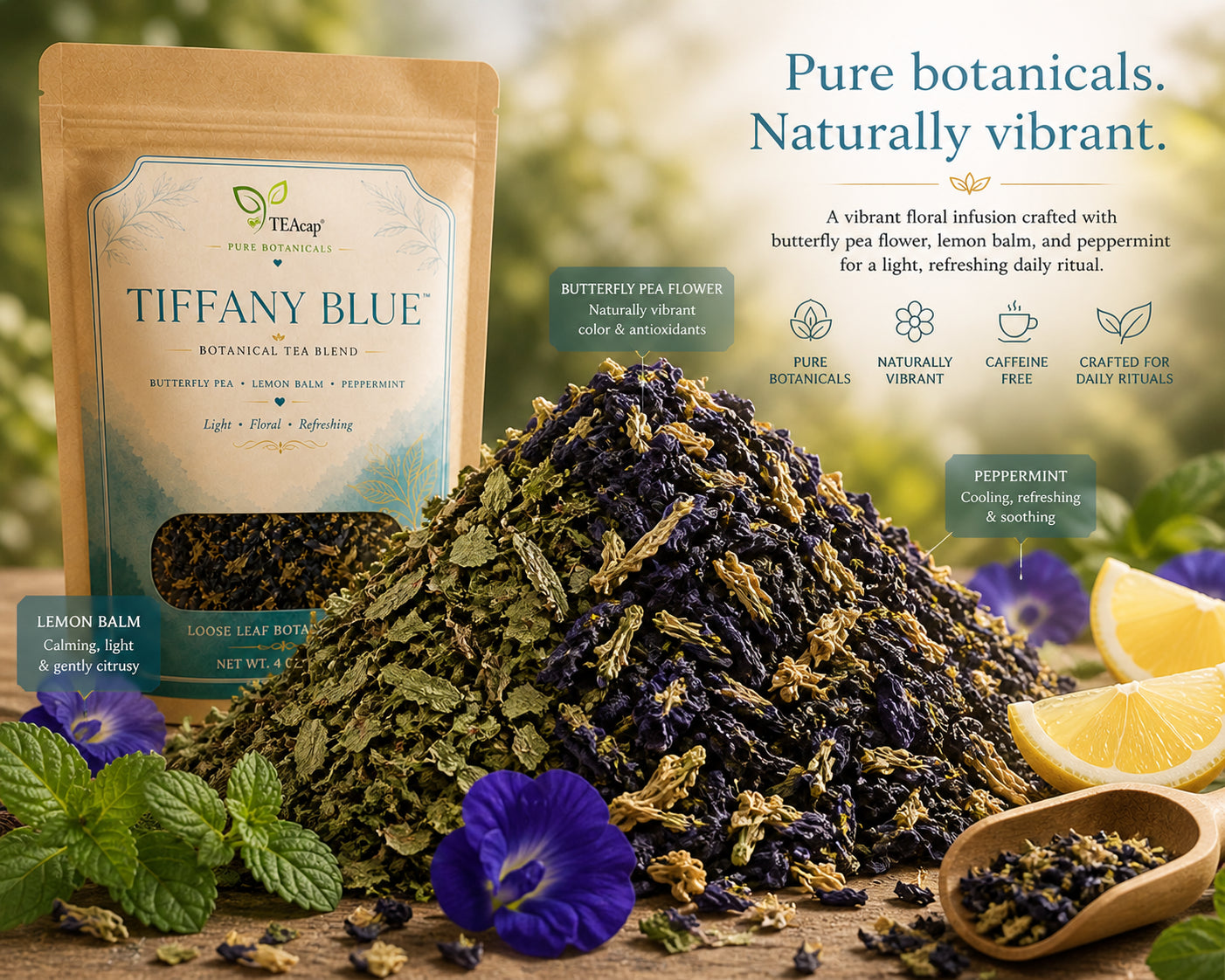 Butterfly Pea Flower Tea Blue Herbal Blend Peppermint Lemon Balm Loose Leaf 4 Oz