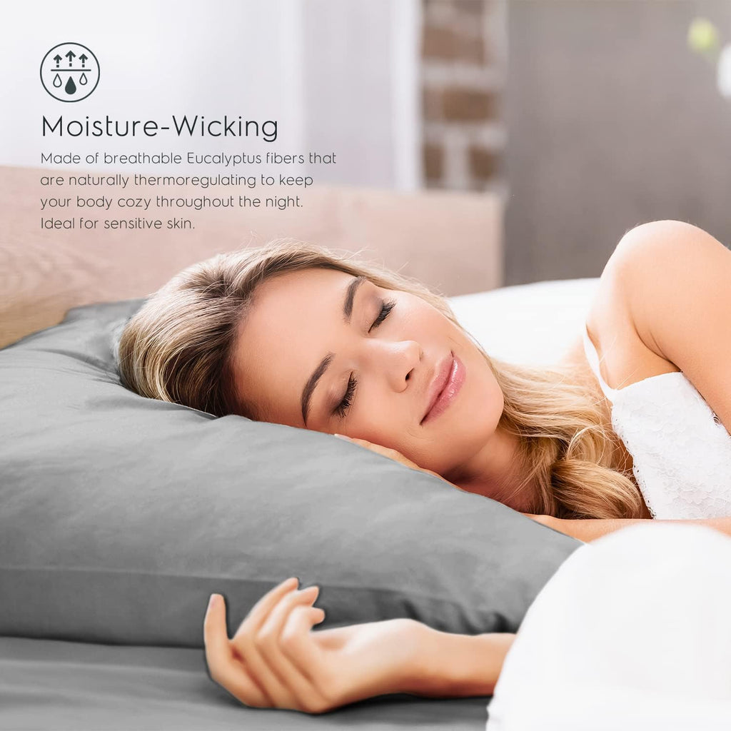 Eucalyptus Sheets Queen Size Bed Sheets - 100% Organic Eucalyptus, 400TC Eucalyptus Bed Sheets, 4 Piece Set, 17” Deep Pockets, Silk Feel, Cooling, Double Stitched (Space Grey)