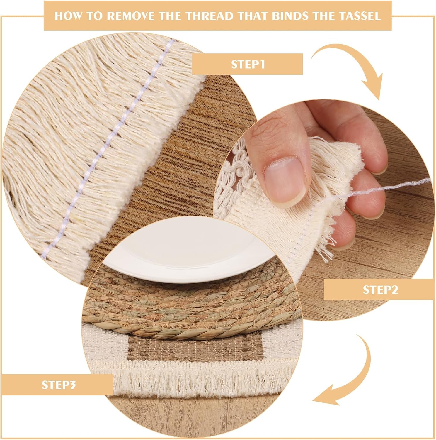 12 Pcs Handmade Boho Placemats Set of 6 Table Mats for Kitchen Dining Table Farmhouse Centerpiece Decor Natural Cotton Burlap and Water Straw Woven Combination Place Mats