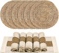 12 Pcs Handmade Boho Placemats Set of 6 Table Mats for Kitchen Dining Table Farmhouse Centerpiece Decor Natural Cotton Burlap and Water Straw Woven Combination Place Mats