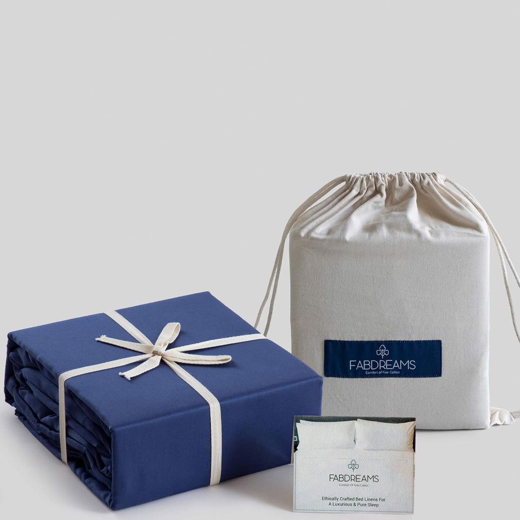 100% Organic Cotton Percale Weave Full Size Sheet Set, 300 TC, GOTS Certified, Cool & Crisp, Breathable, Fits Mattresses up to 17" Deep, Durable Luxury – Dark Blue
