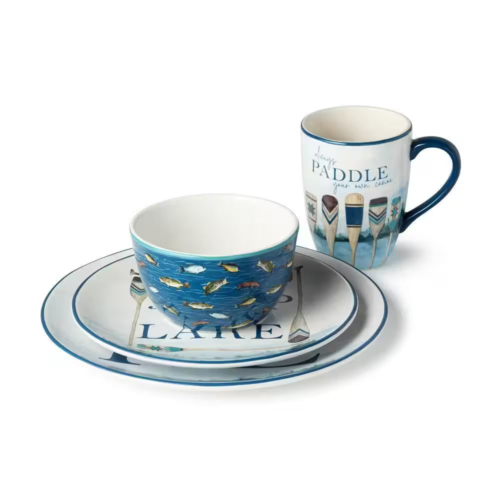 Wake at the Lake 16-Piece Multi-Colored Ceramic Dinnerware Set
