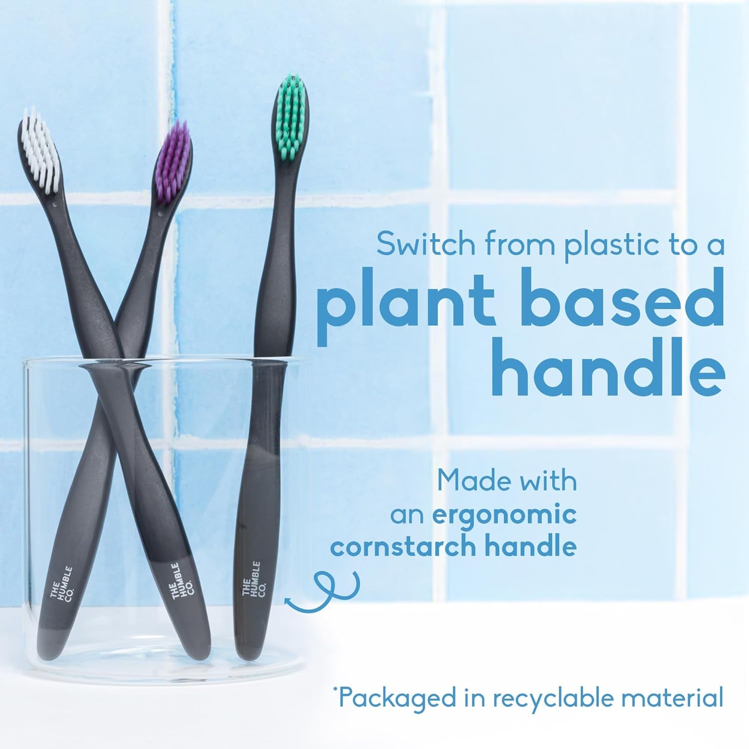 The Humble Co Plant-Based Soft Bristle Toothbrushes, 5 Pack - Manual Tooth Brush Set for Adults - Made with Plant Based Materials & Bpa-Free Bristles - Dental Oral Care & Hygiene