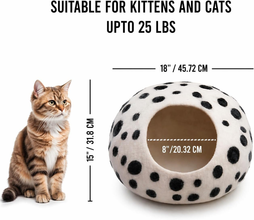 Large Wool Cat Bed Cave - Extra Warm Kitty Beds Handcrafted Kitten Caves Bed for Indoor Cats - Eco-Friendly Felt, Foldable Cat Hideaway Covered Cat House Pod by