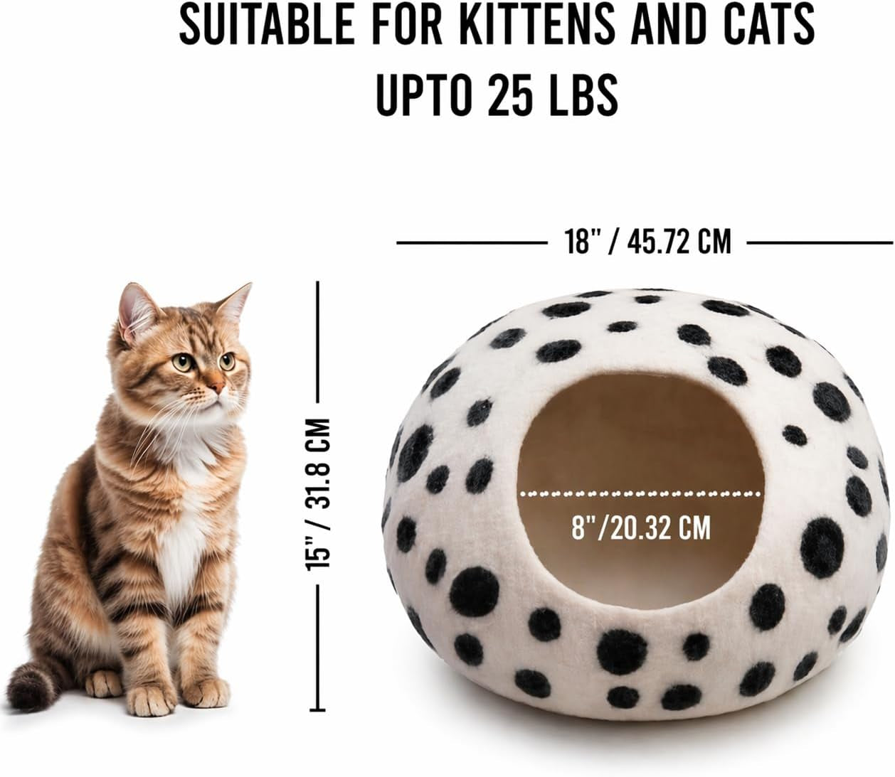 Large Wool Cat Bed Cave - Extra Warm Kitty Beds Handcrafted Kitten Caves Bed for Indoor Cats - Eco-Friendly Felt, Foldable Cat Hideaway Covered Cat House Pod by