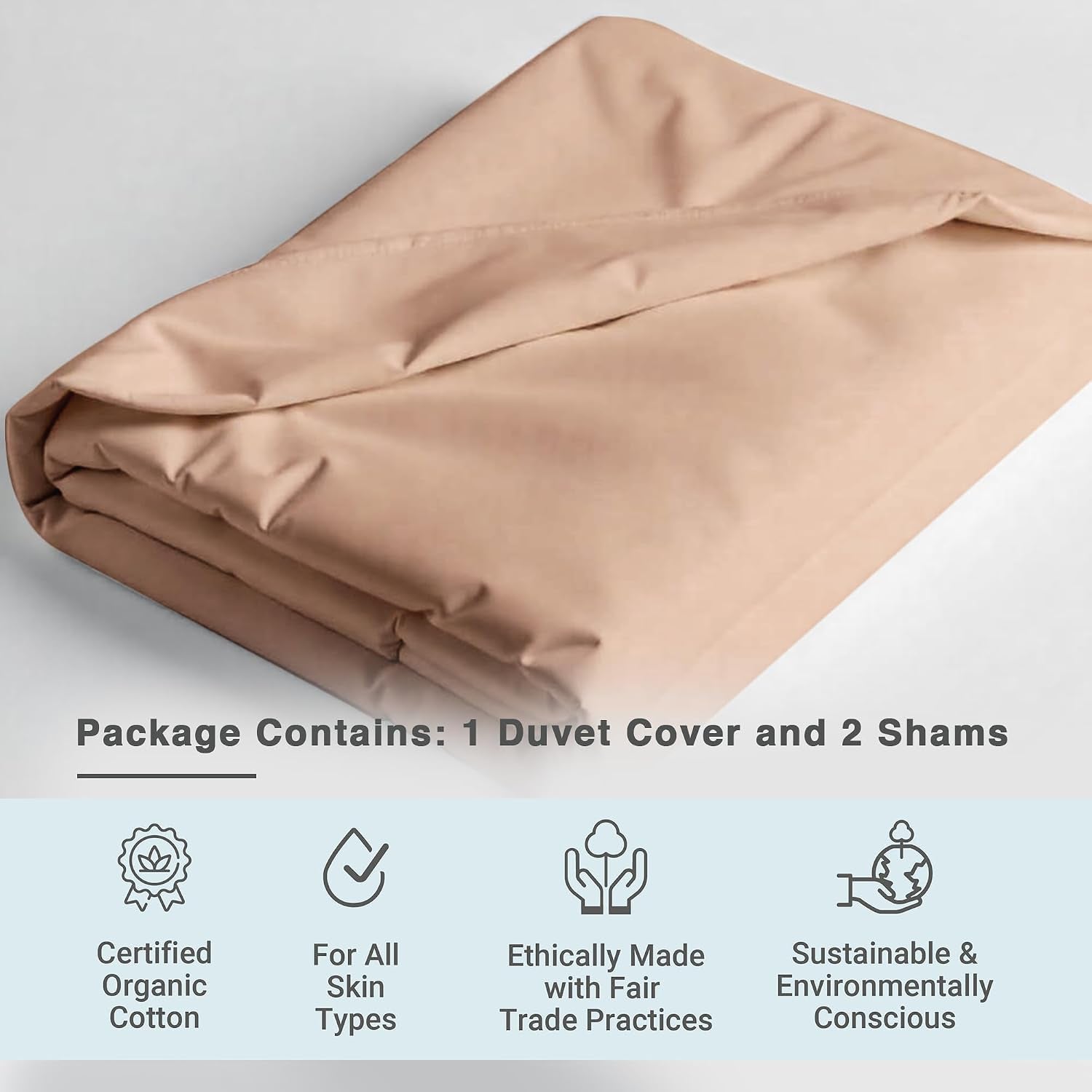 GOTS Certified 100% Organic Cotton Duvet Cover King Size - 400 TC Sateen - Soft - Silky - Button Closure - Edge Ties - 1 Duvet Cover (106"X92")+2 Pillow Shams (20"X36") - Taupe