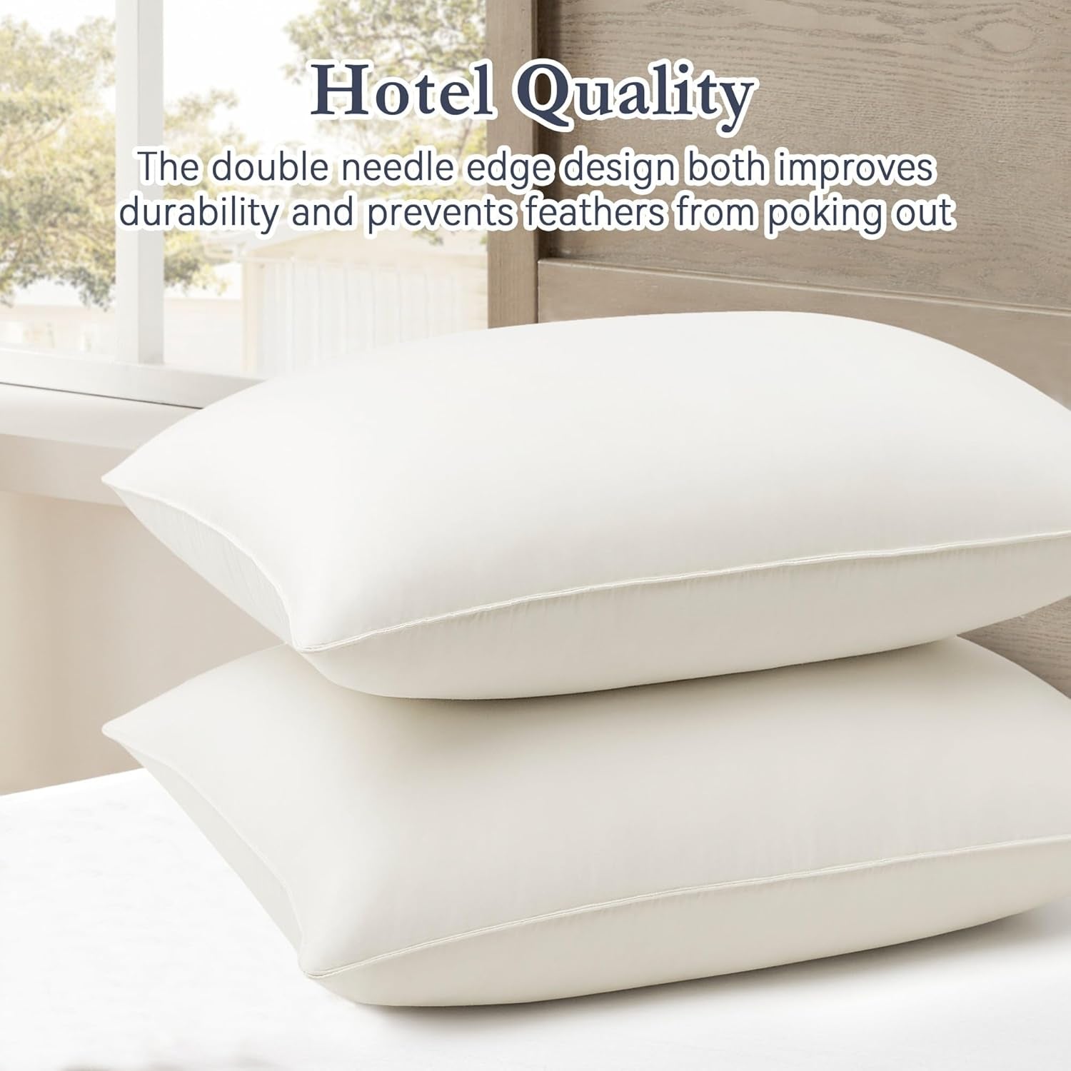 ® Goose Feather down Pillows, 100% Organic Cotton Cover, Luxury Hotel Collection Bed Pillows for Sleeping Set of 2, Queen Size