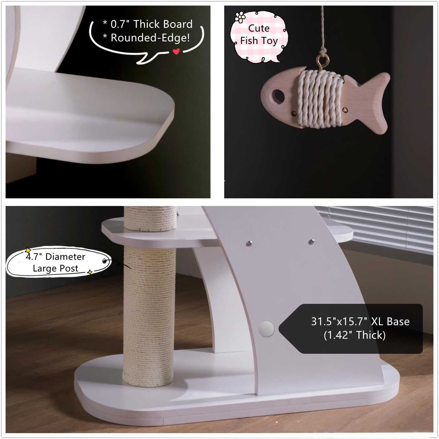 Modern Stylish 52.4 Inches Tall Wooden Cat Tree Tower, Aesthetic Cat Condo Ladder with 5-Level Big Perch Platform Bed for Window Viewing Watching Large Cat Maine Coon