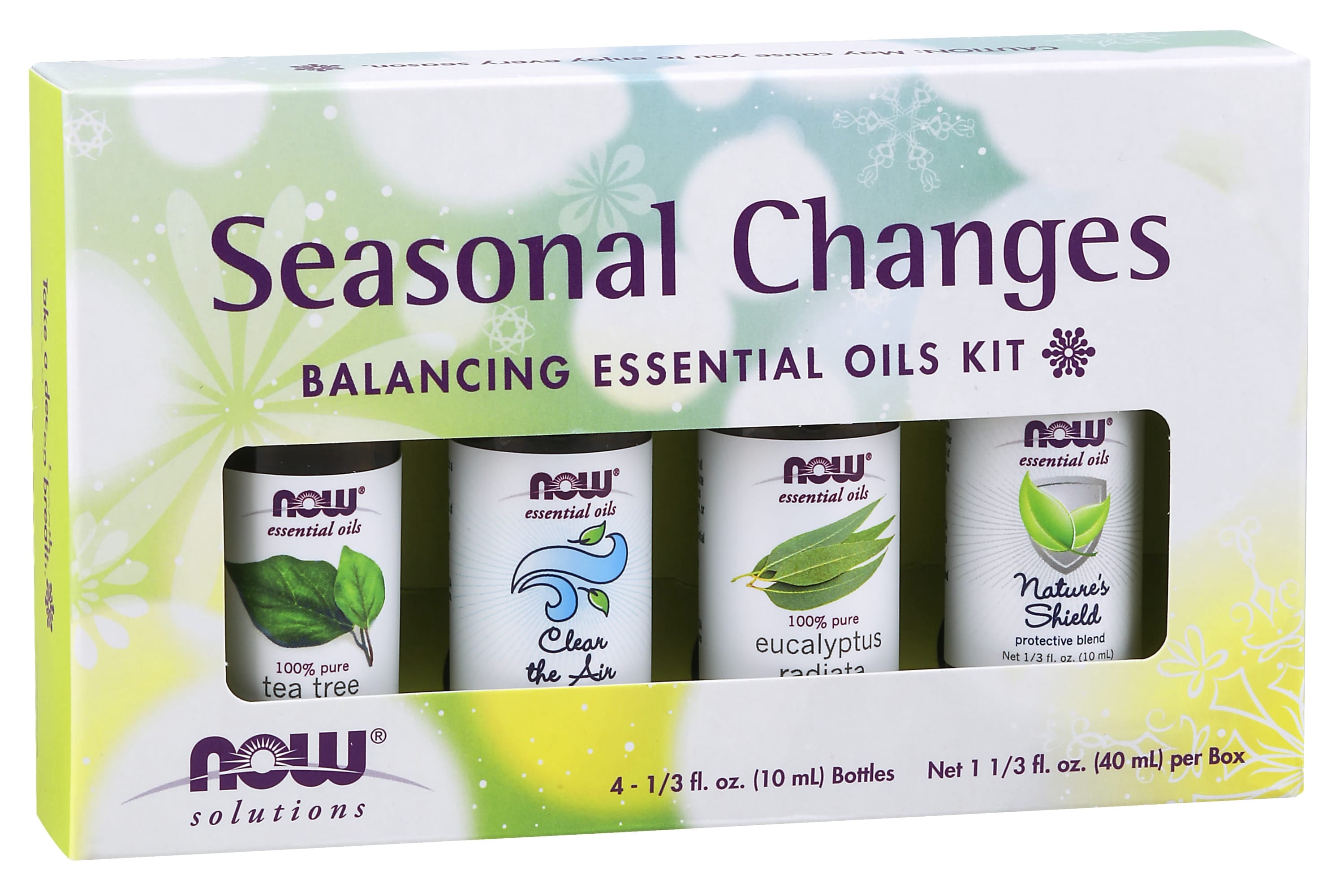 Essential Oils, Seasonal Changes Balancing Aromatherapy Kit, 4X10Ml Including Tea Tree, Eucalyptus Radiata, Clear the Air and Nature’S Shield Oil Blend with Child Resistant Caps