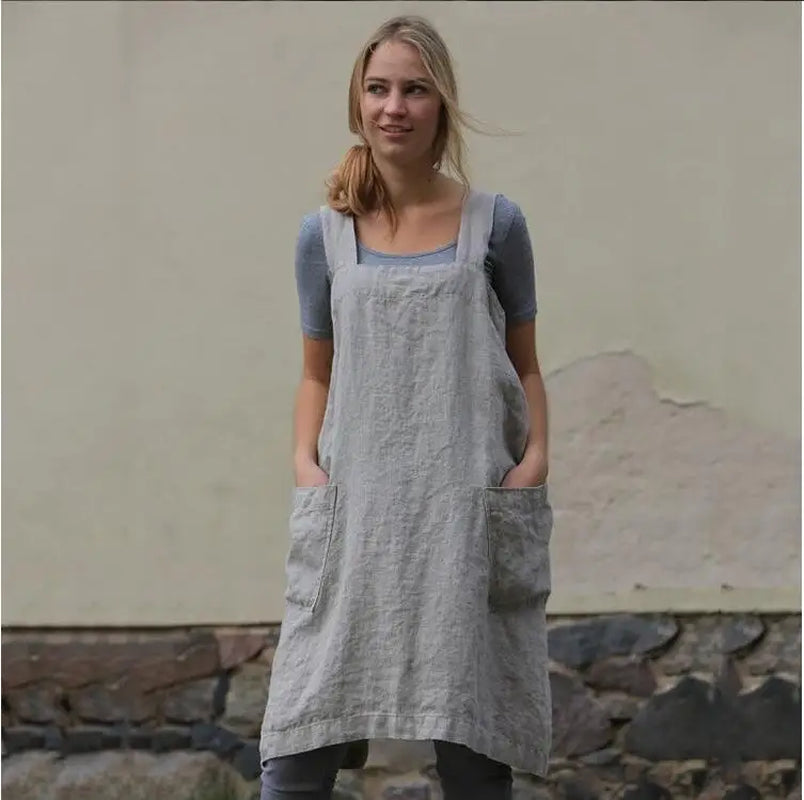 Japan Style Cotton Linen Aprons Solid Cross Bandage X Shape Back Kitchen Restaurant Cooking Apron Clothes Lady Cleaning Tools