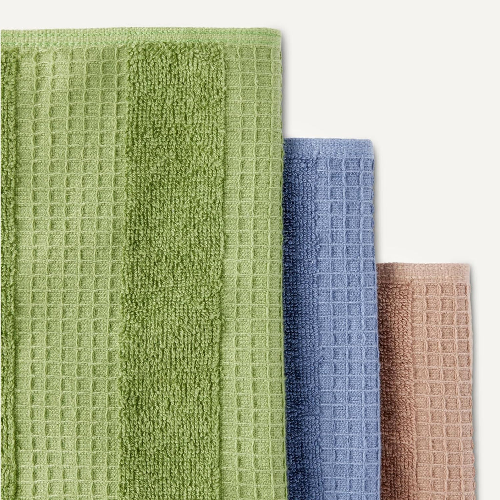 Organic Cotton Waffle Kitchen Dish Cloths, Ultra Absorbent, Quick Drying, Lint-Free, 12 X 12 Inches, 6-Pack (2 Brown, 2 Green, 2 Navy)
