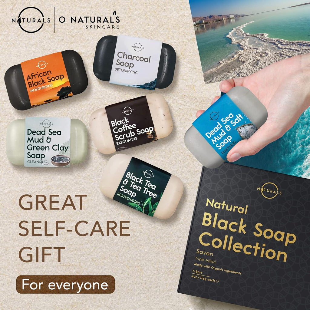 100% Natural Bar Soap - Gift Set - Organic Ingredients & Essential Oils - Spa Gifts for Women & Men, Body Wash & Face Soap - 6PC Black Soap Collection - Mothers Days Gifts