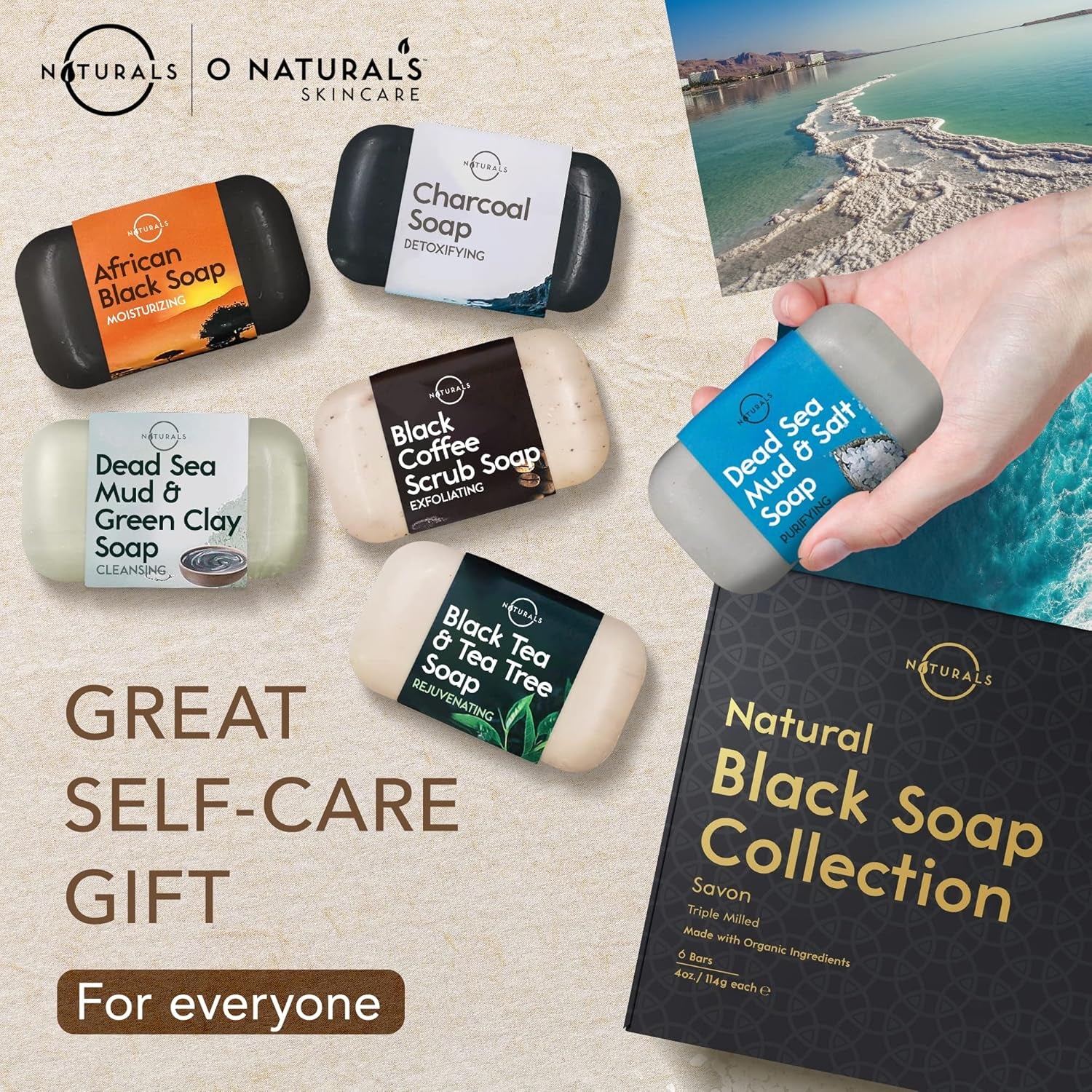 100% Natural Bar Soap - Gift Set - Organic Ingredients & Essential Oils - Spa Gifts for Women & Men, Body Wash & Face Soap - 6PC Black Soap Collection - Mothers Days Gifts