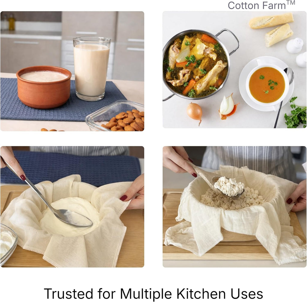Cotton Farm Grade 100 XL Cheese Cloth for Straining & Cooking; 36X36 Inch; 100% Unbleached Cotton Cheesecloth; Reusable with Finished Edges, Butter Muslin