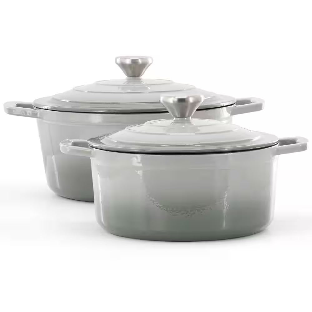 7 Piece Enameled Cast Iron Cookware Set in Gray