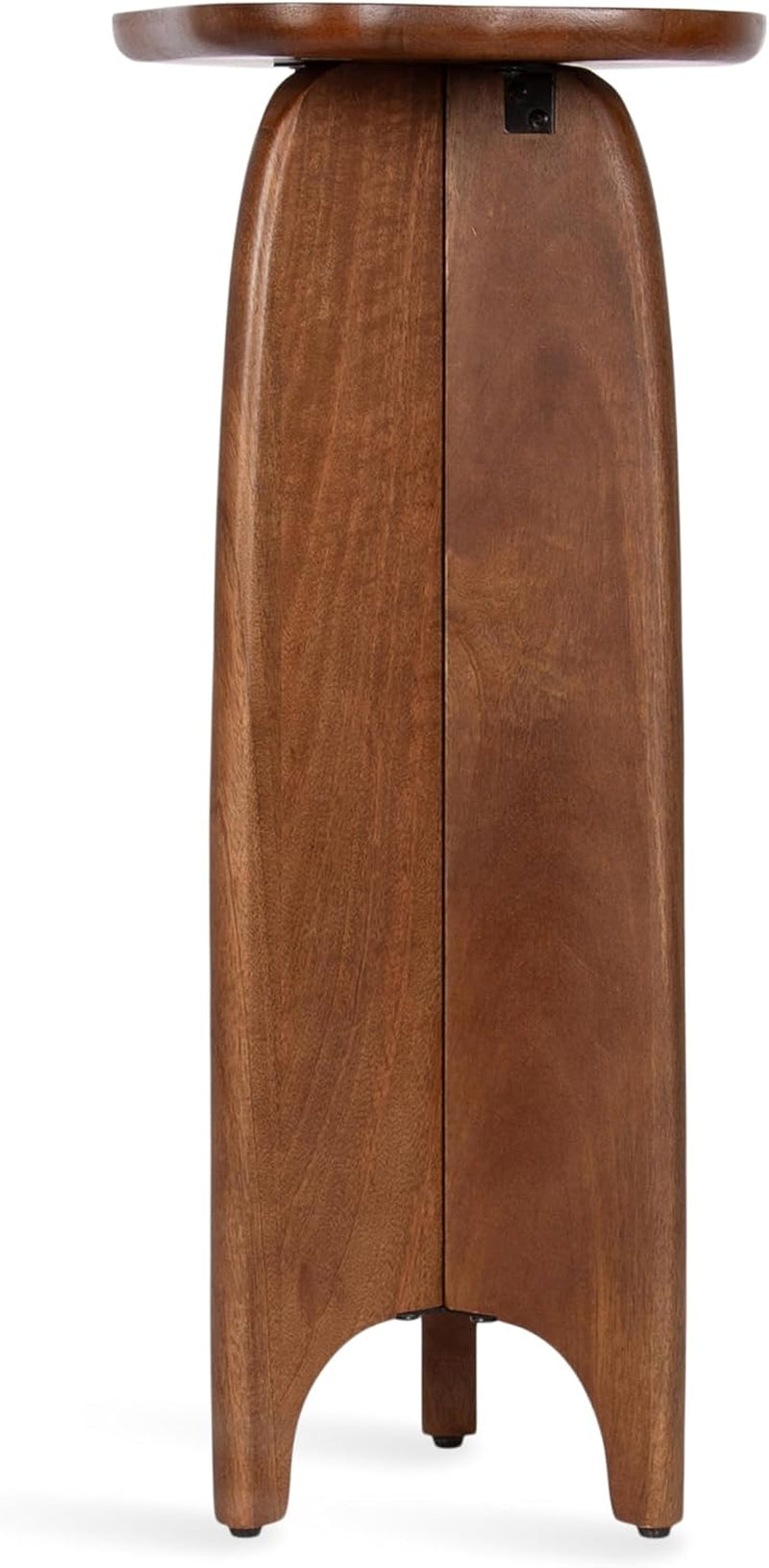 Kanna Modern Pieced Mango Wood round Drink Table, 11 X 11 X 24, Walnut Brown, Mid-Century Scalloped Wooden Mini Side Table for Use as Indoor Plant Stand or Living Room Decor Accent