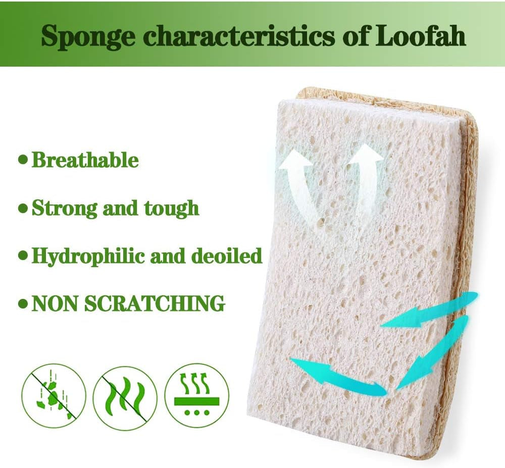 Loofah Dish Sponges Kitchen,Organic Natural Sponges for Dishes,Non Scratch Eco Friendly Biodegradable for Cleaning,6Pcs